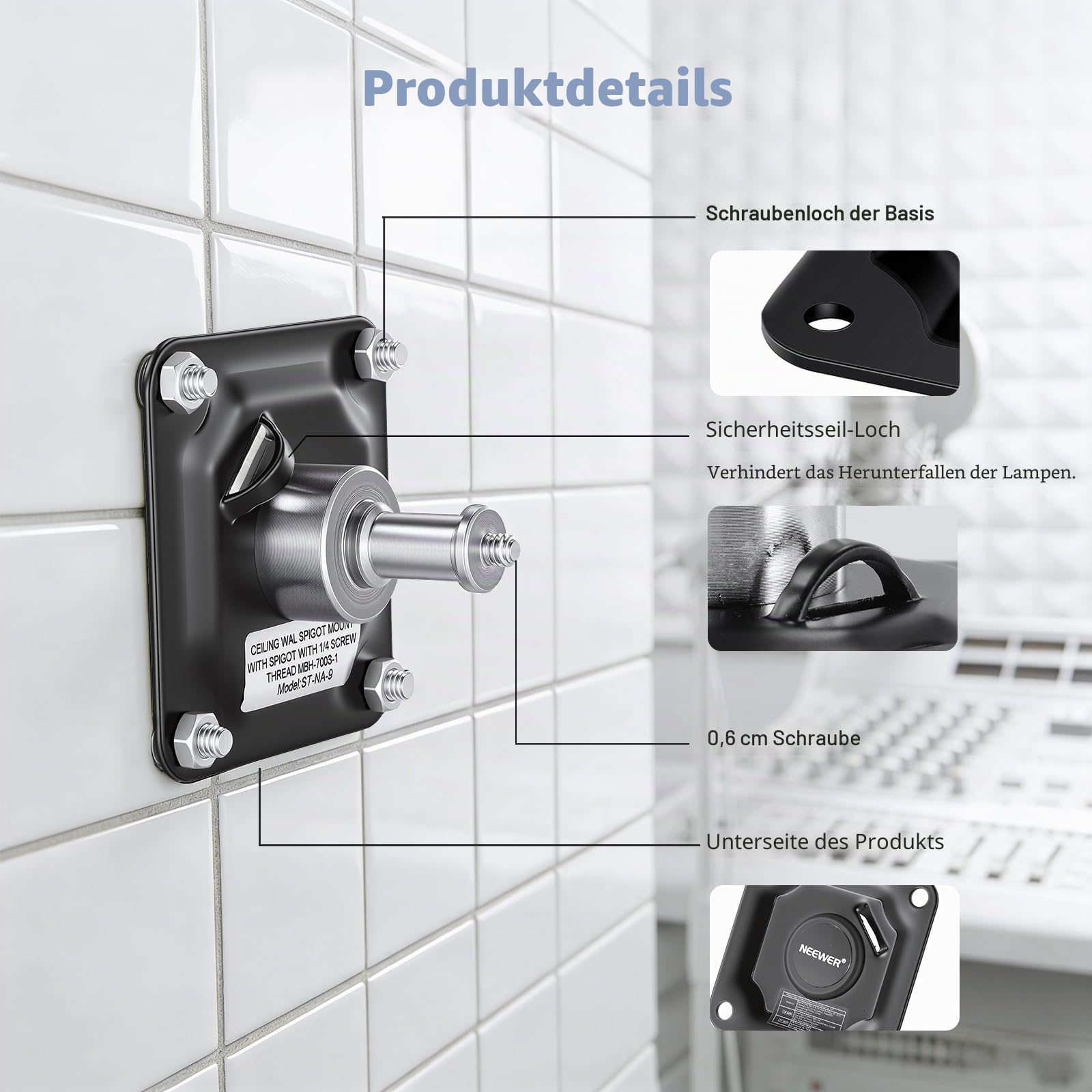 NEEWER Deckenhalterung, Wand und Deckenhalterungsadapter mit 5/8" Bolzen und 1/4" Schraube für Ringleuchte, Studio Monolicht, LED Videoleuchte, Projektor & Mikrofon, max. Belastung: 44lb/20kg