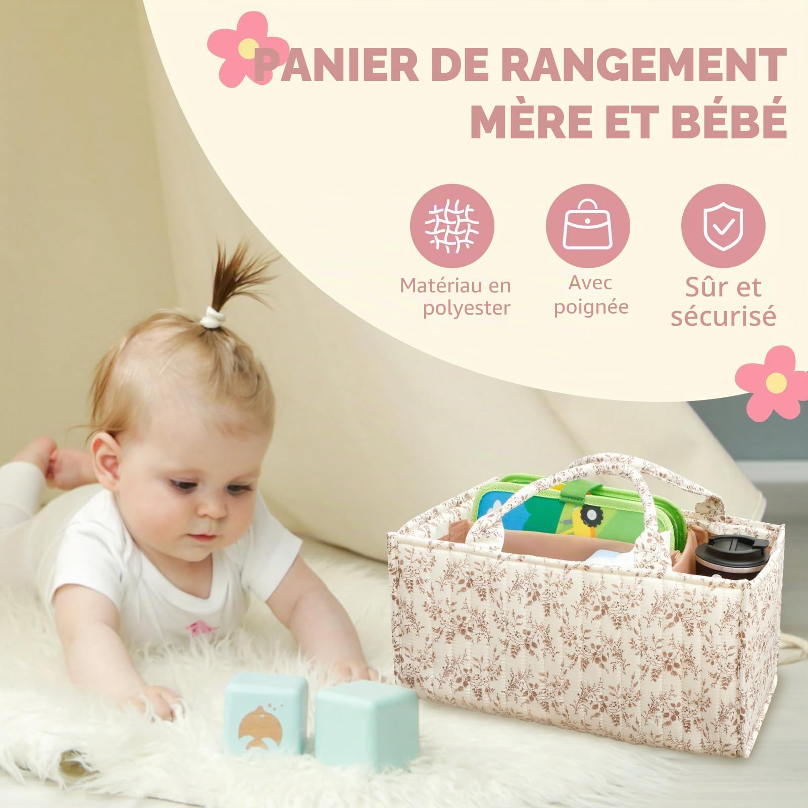 Organisateur de table à langer portable avec cloisons ajustables, organisateur de couches pour nouveau-né