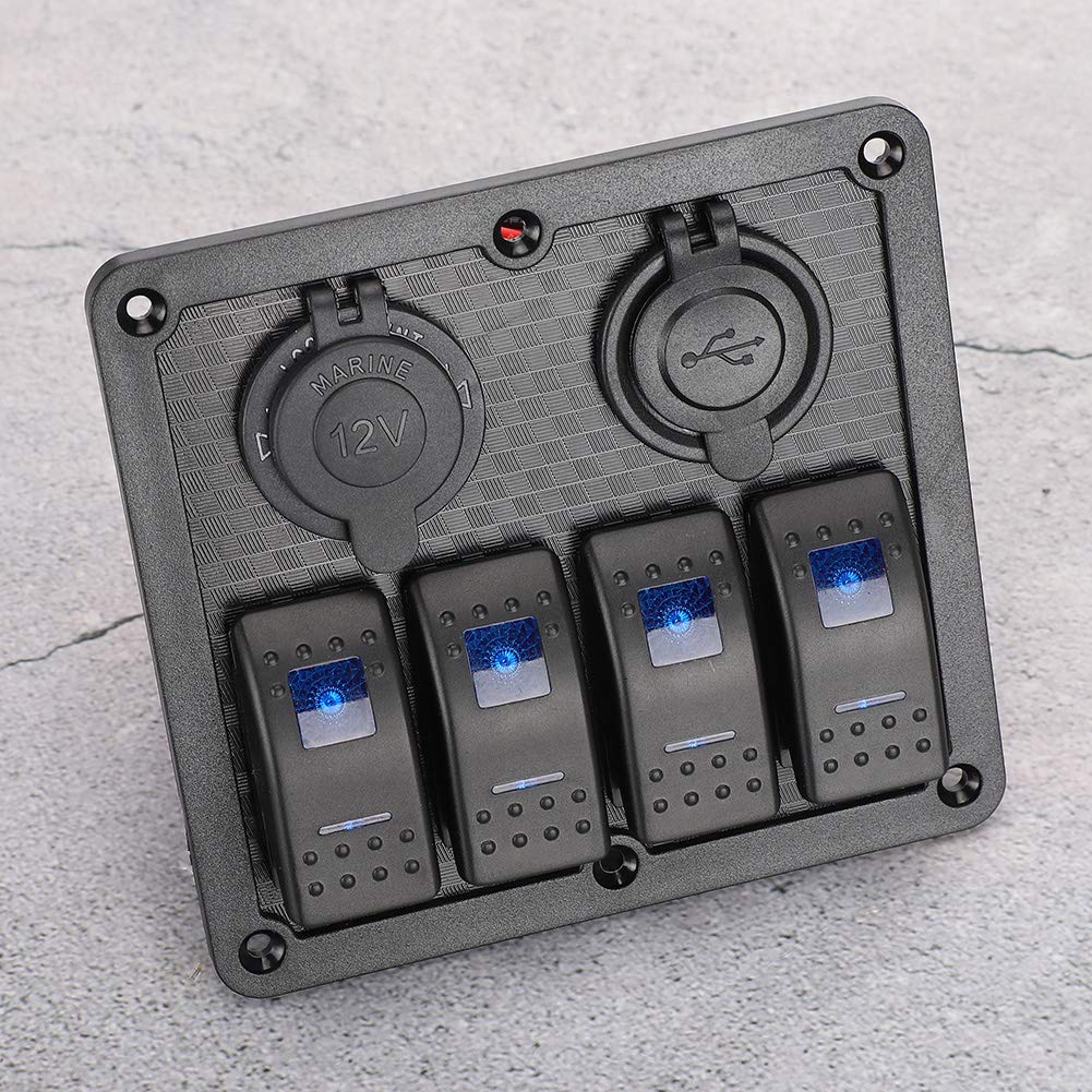 Pannello interruttori a bilanciere 12V 24V 4 gang IP65 impermeabile con presa accendisigari 2 USB per barca auto Pannello interruttori a bilanciere Interruttore a bilanciere a 4 gang IP65 Imperme N5o7