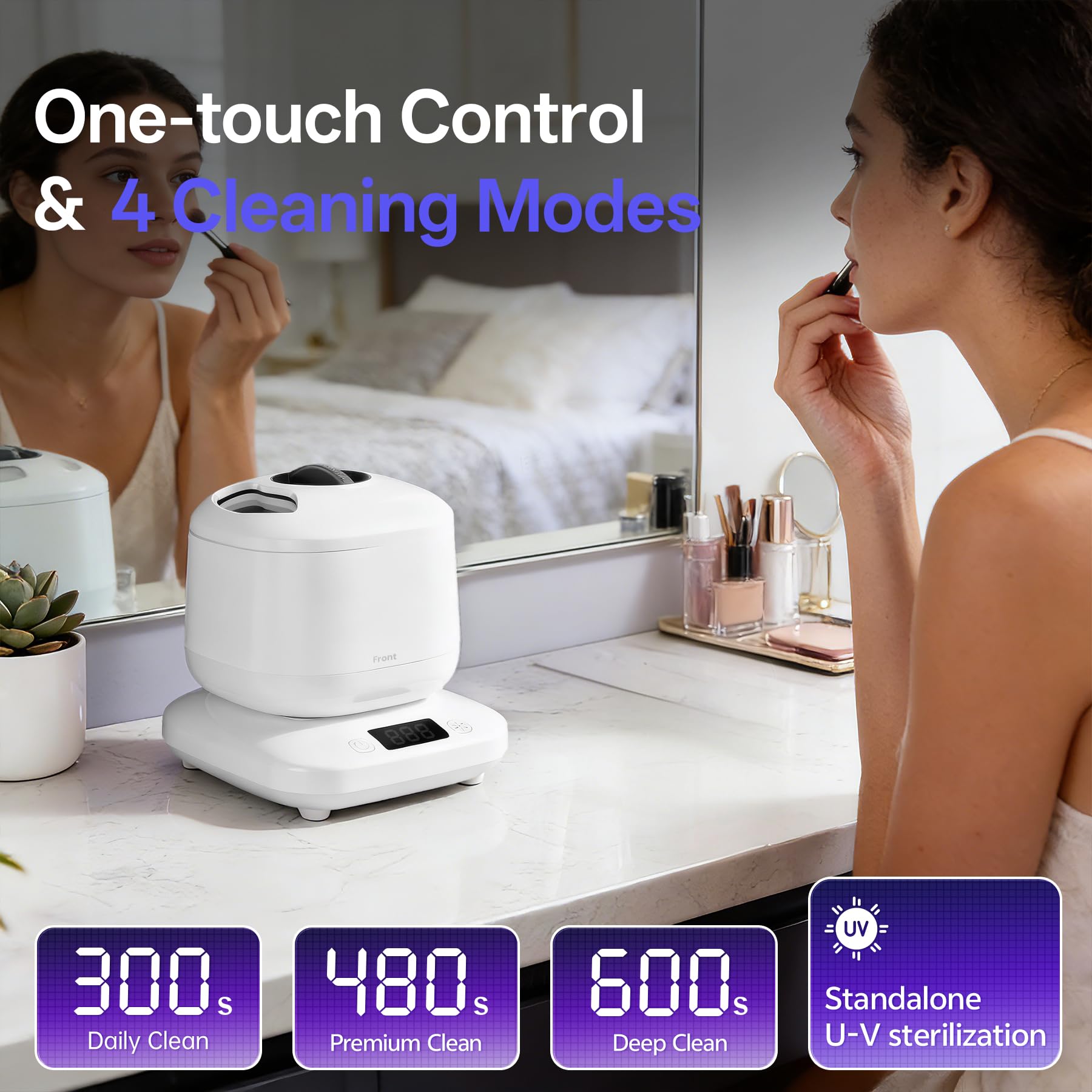 Macchina elettrica per la pulizia dei pennelli da trucco a ultrasuoni con U-V, spazzola cosmetica automatica per pulizia profonda portatile per set di pennelli da trucco di bellezza, pennello per fard