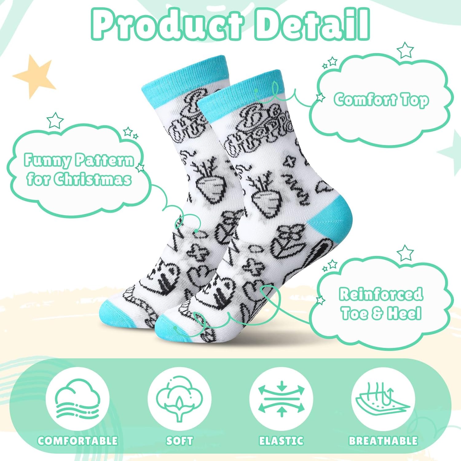 JenPen 12 Pairs Doodle Socks with 8 Pcs Fabric Pen DIY Coloring Color Your Own Socks Drawing Craft Gifts for Kids Arts