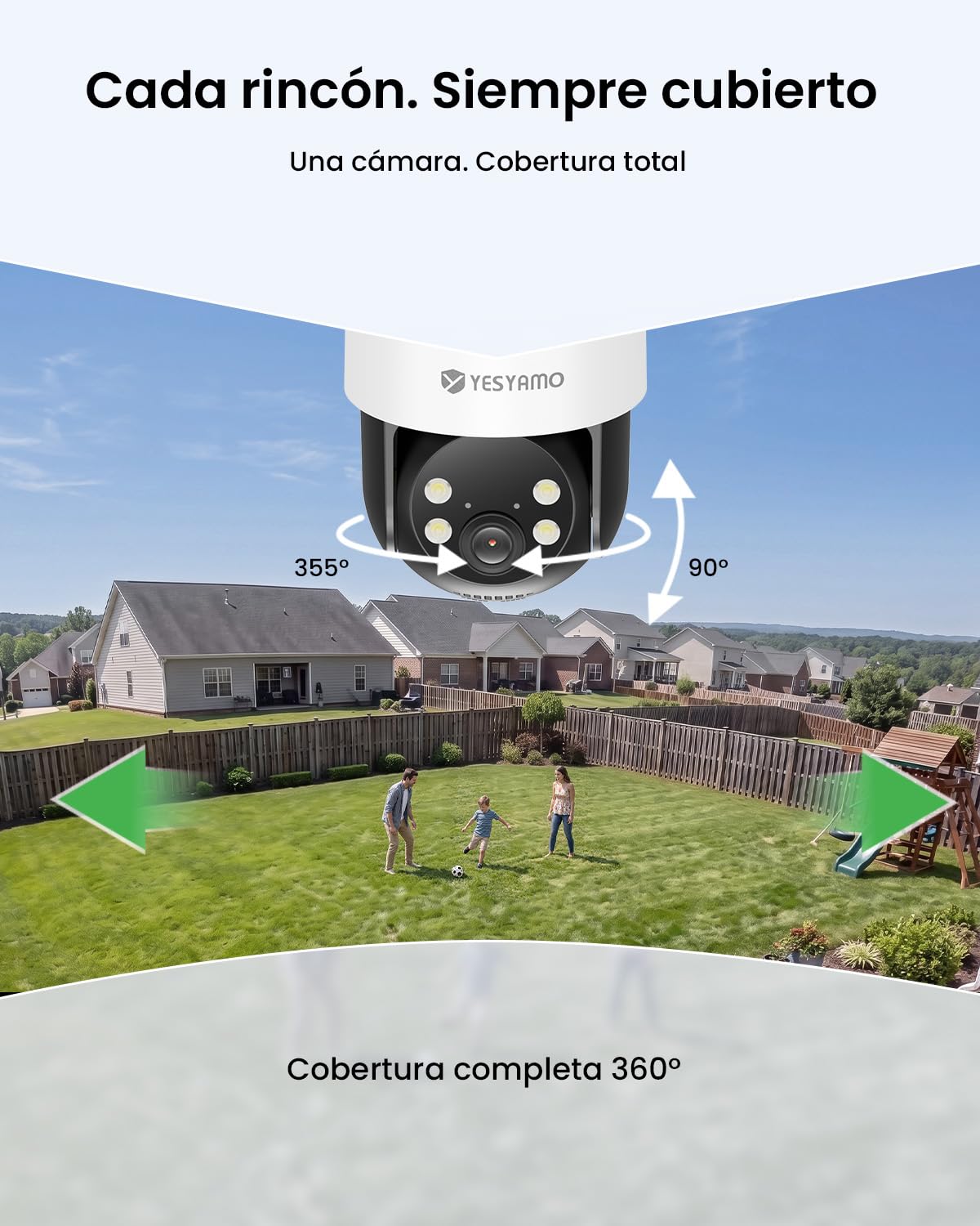 YESYAMO AOV 24/7 Grabación Continua Cámara Vigilancia WiFi Exterior 4MP | Panel Solar 9W, Batería 9000 mAh con Calefacción, Detección IA 30M, 360° Seguimiento Automático, Sin Cables para Casa, 2.4GHz