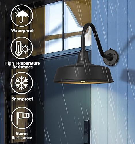 Miniatura 2 de Lzwelcy 18 Inch Large Outdoor Barn Gooseneck Lights, Dusk to Dawn Waterproof and Rust Resistant Farmhouse Barn Lights - for Garage, Porch, Outdoor