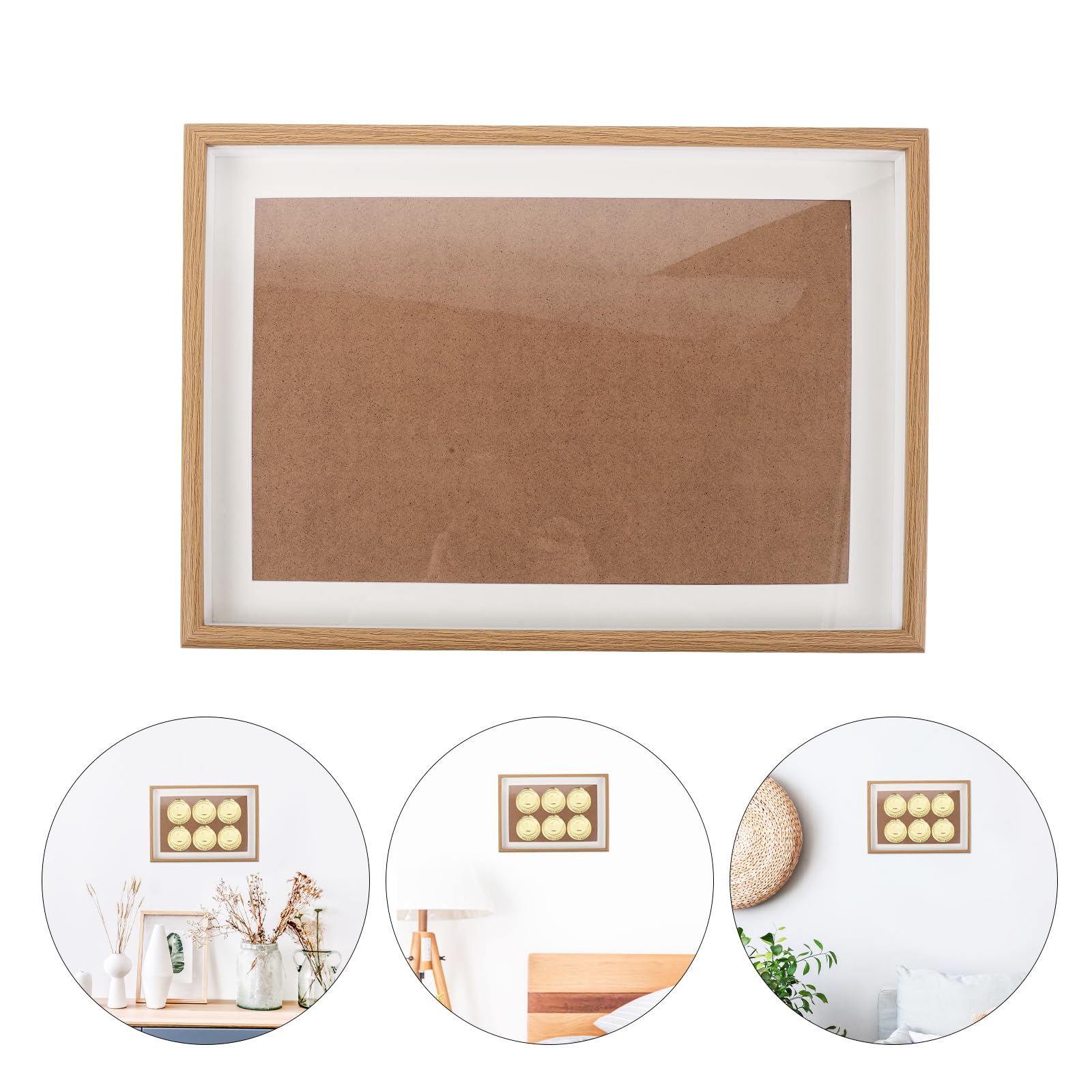 PRETYZOOM Vitrina para Medallas de Madera Natural Tamaño A3 9 Ranuras, Marco de Exhibición para Premios Deportivos y Maratones, Caja Organizadora para Recuerdos y Medallas, para Montaje