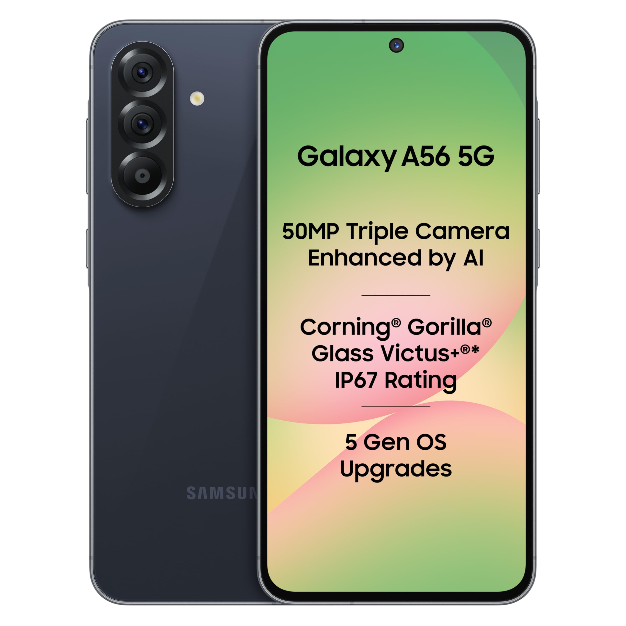 Samsung Galaxy A56 5G (Awesome Midnight Blue, 8GB, 128GB) | Segment Most Complete Triple Camera | AI Editing | 4nm Processor | sAMOLED Display| Gorilla Glass Victus+| 5 Gen OS Upgrades