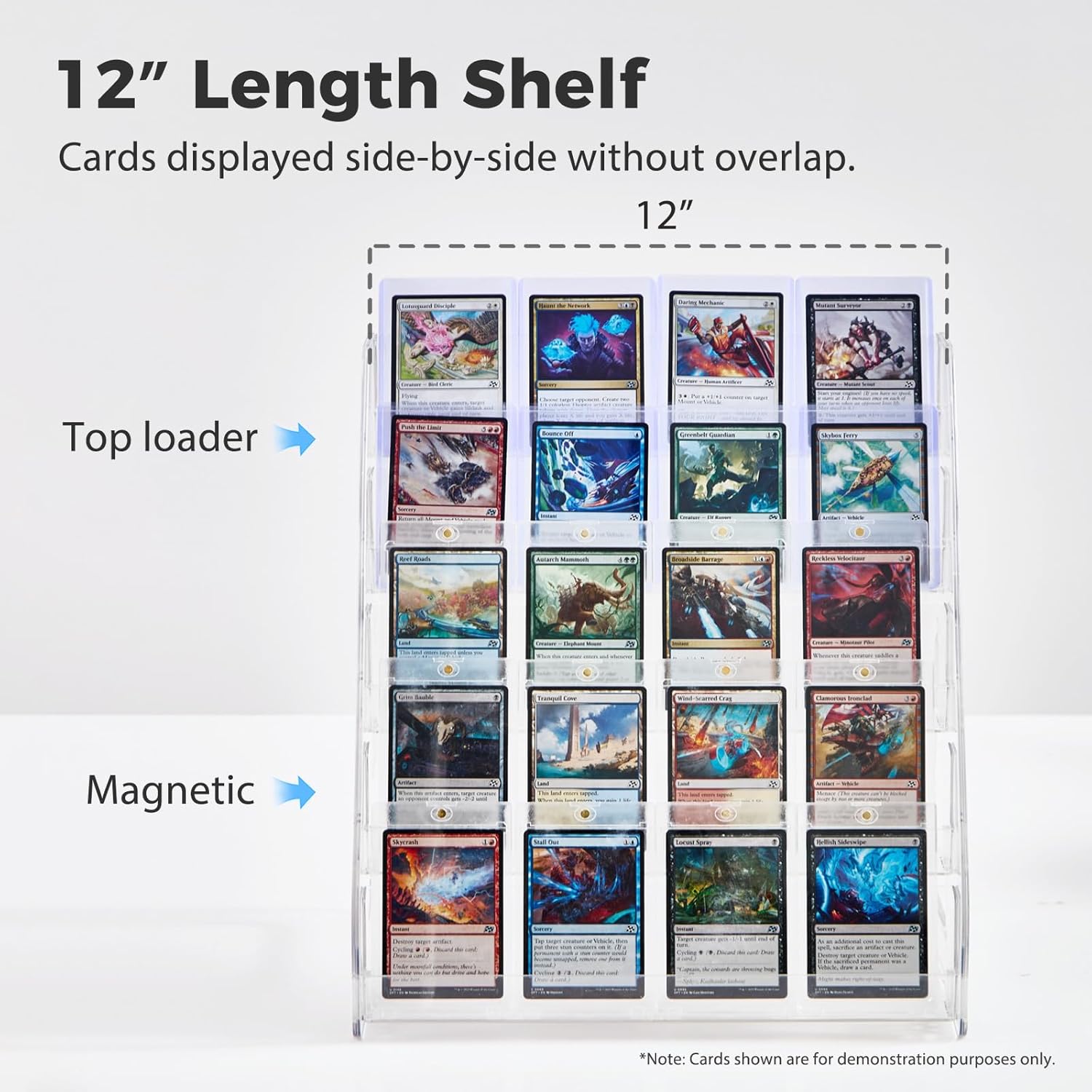 DEEIF 2 Pack Acrylic Trading Card Display Stand, 5-Tier Clear Shelf Holds Up to 40 Cards, 12" Wide Card Holder for Top loaders & Magnetic Cases, Large Storage for TCG, MTG Cards