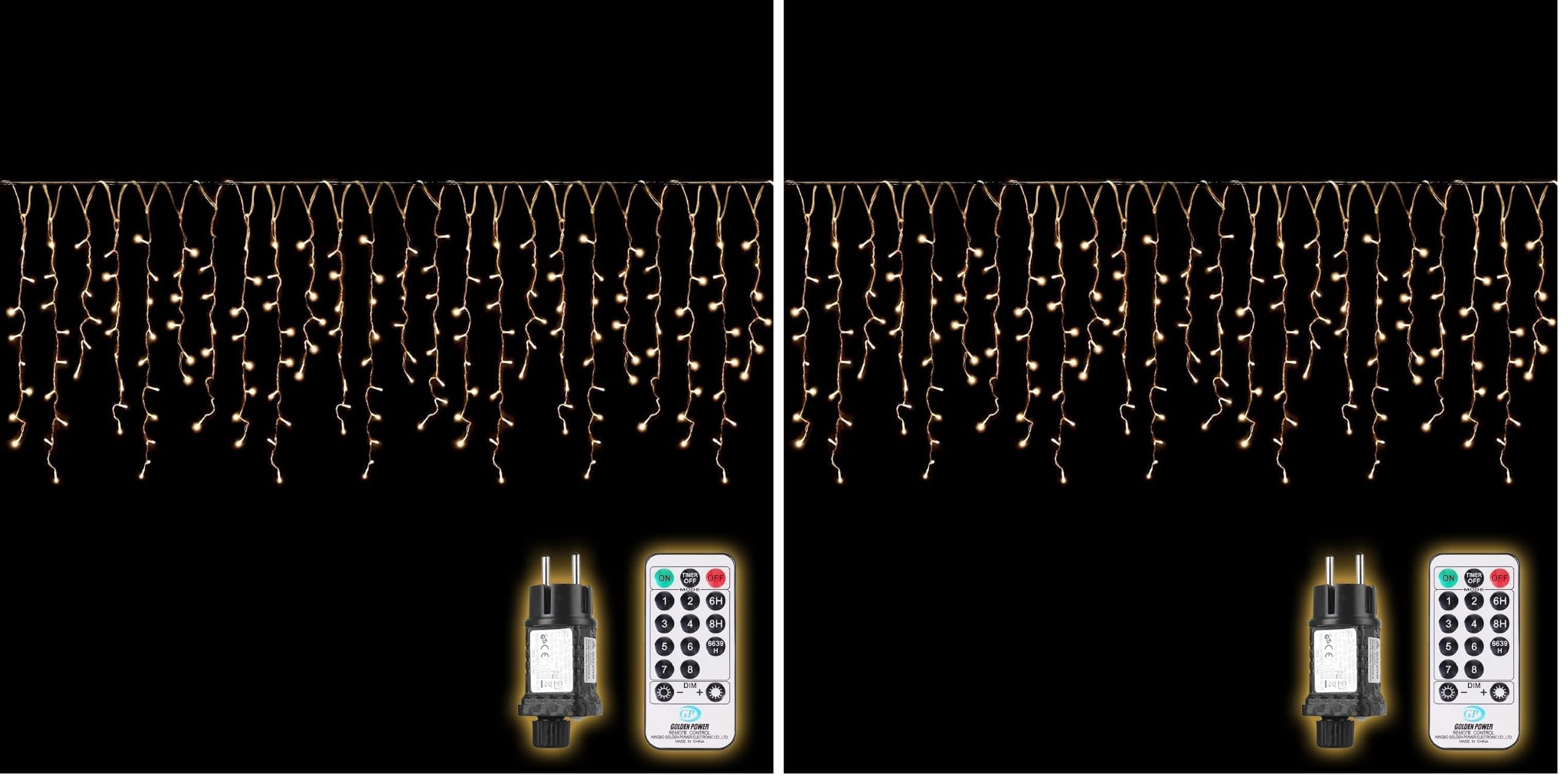 SALCAR 5m Cortina de Luces LED de Jardín, Guirnaldas de Luces 200 LEDs Guirnalda Luminosa Blanco Cálido LED Iluminación Decorativa con Control Remoto para Navidad, Halloween (Paquete de 2)