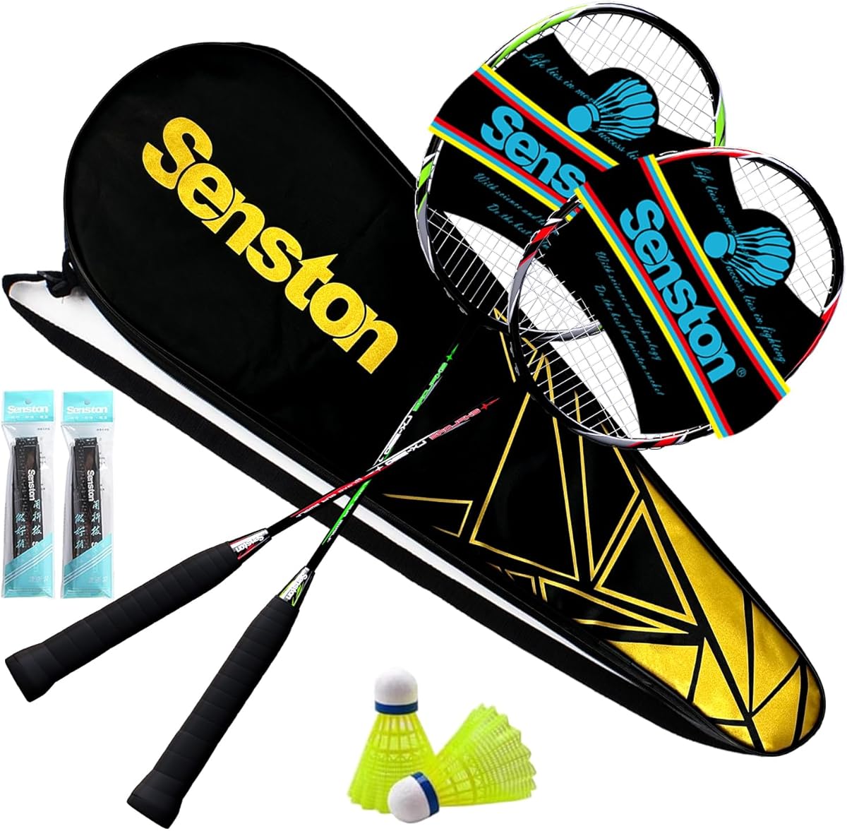 Senston 2 Pieces Badminton Set, lightweight 100% Graphite Shaft Badminton Racket, Various Sets Available, Including Premium Badminton Bag, 2 Badminton shuttlecock