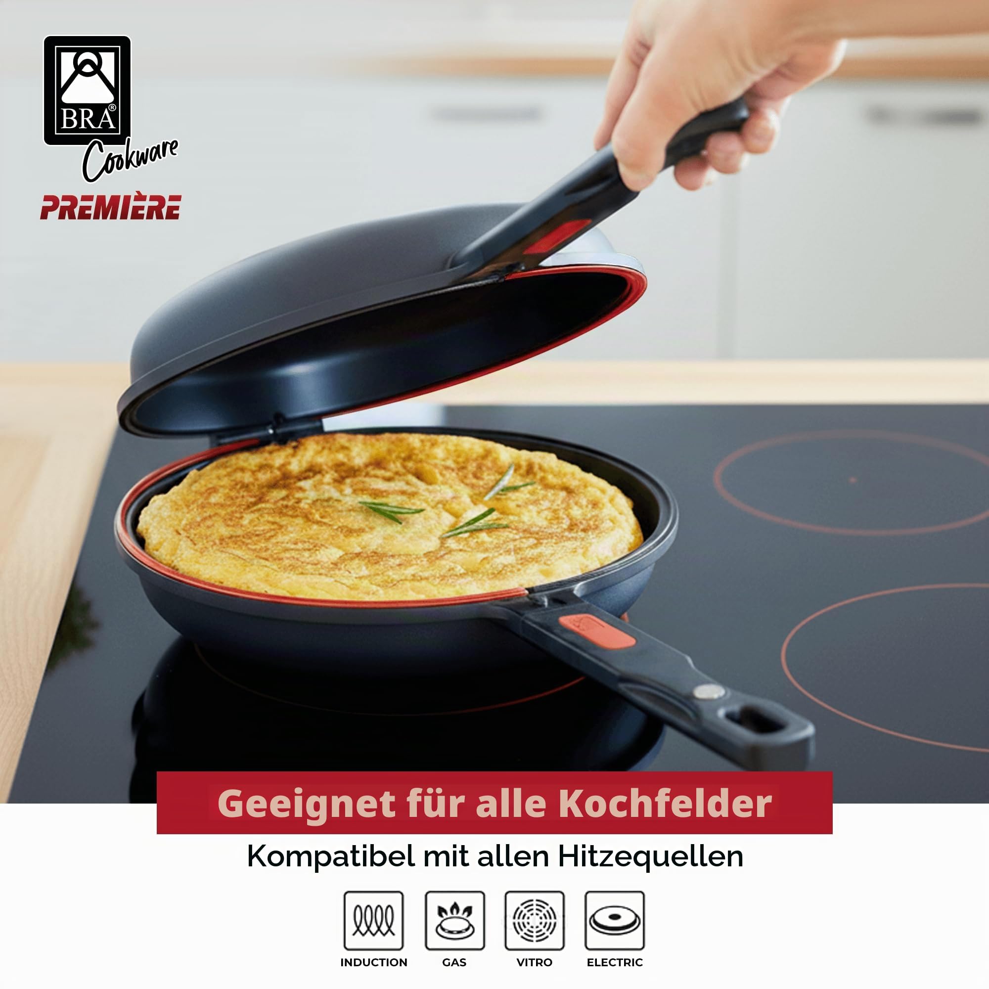 BRA Dupla Premiere | Doppelte Kartoffel-Omelette-Bratpfanne, 24 cm Durchmesser, Aluminiumguss, dreifache Antihaftschicht, 100% PFOA-frei, für alle Herdarten