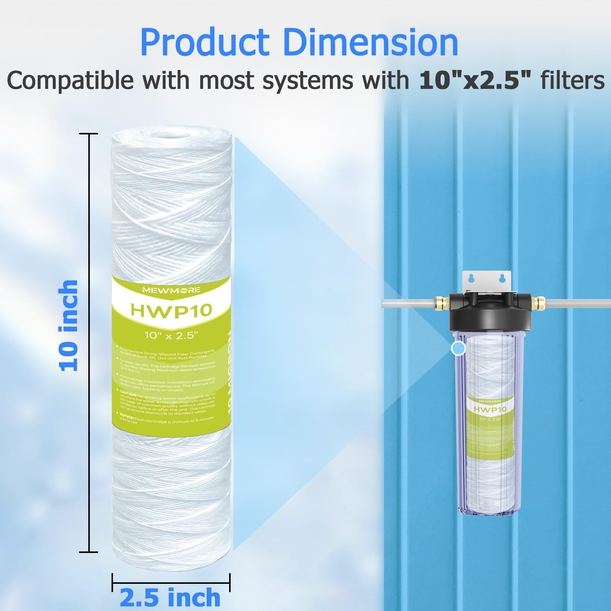 Cartuccia filtrante per acqua da 10 micron, filtri per sedimenti a filo avvolto per acqua di pozzo, ricambio universale per qualsiasi unità RO da 25,4 cm, cartucce da 25,4 x 6,3 cm, confezione