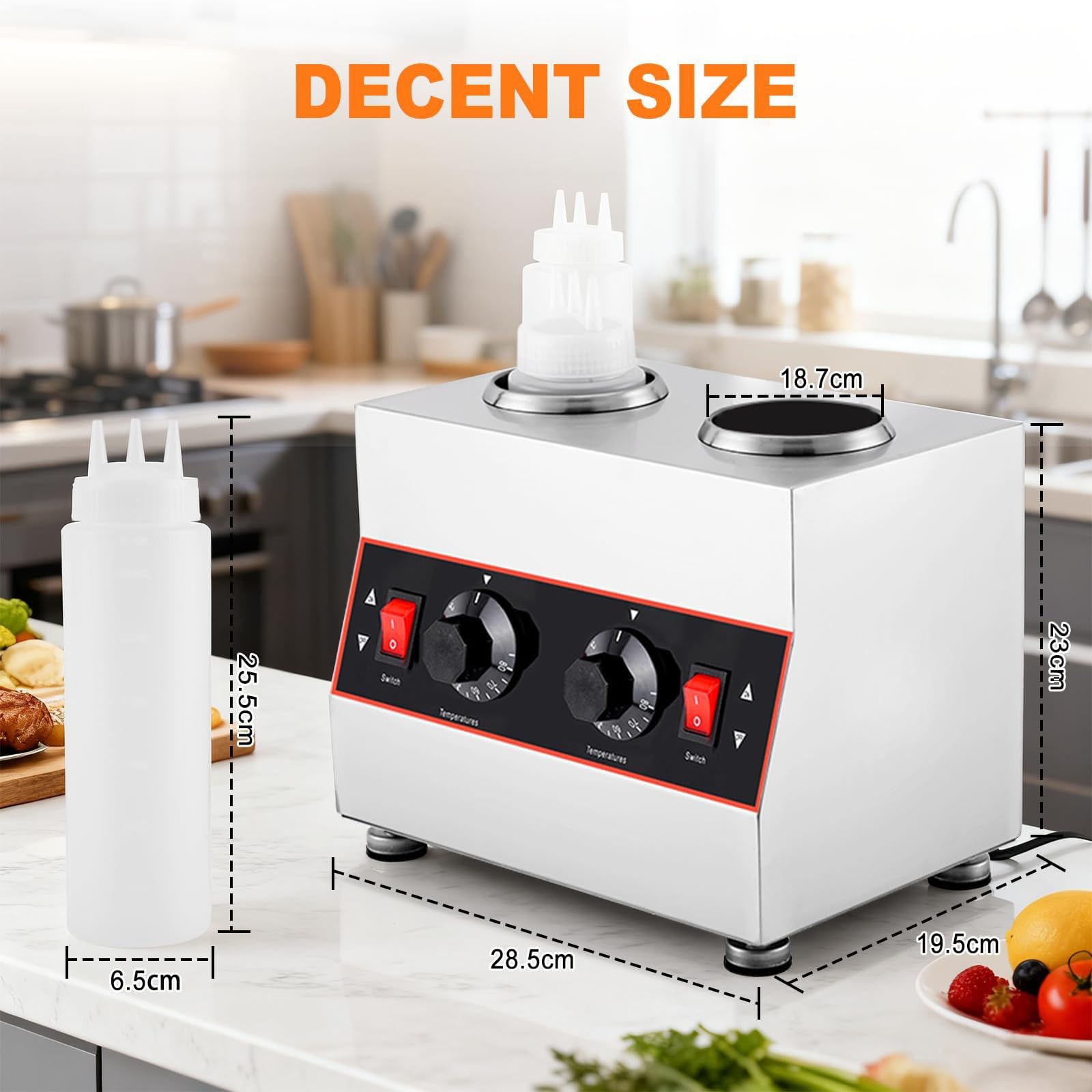 Dispensador De Salsas De Acero Inoxidable De Doble Botella, Calentador Eléctrico De Jarabes De 320 W con Recipientes De 650 Ml, Termostato Ajustable (86-185 °F) para Queso para Nachos