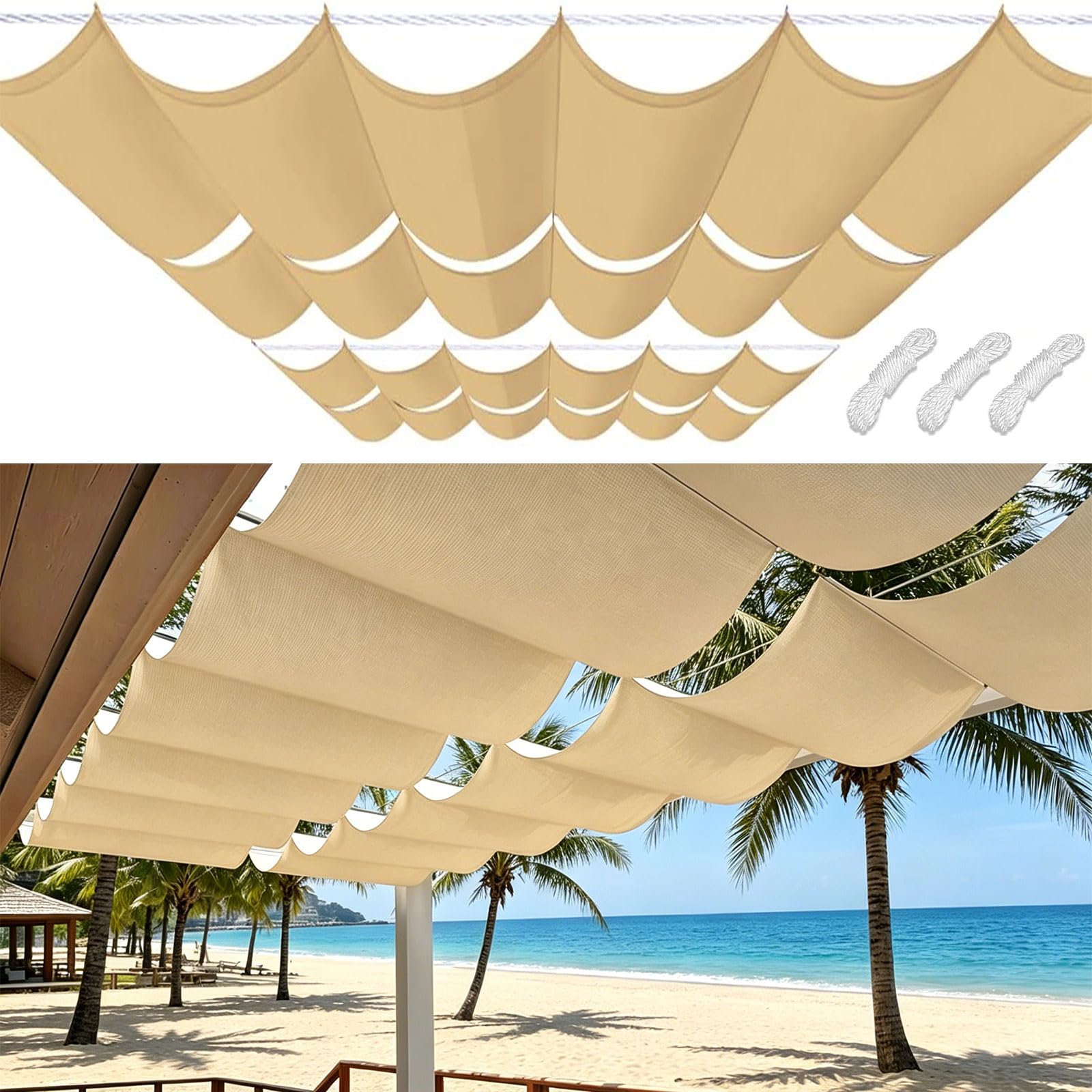 Toile d'ombrage rétractable haut de gamme 110x300 cm anti-UV couleur crème
