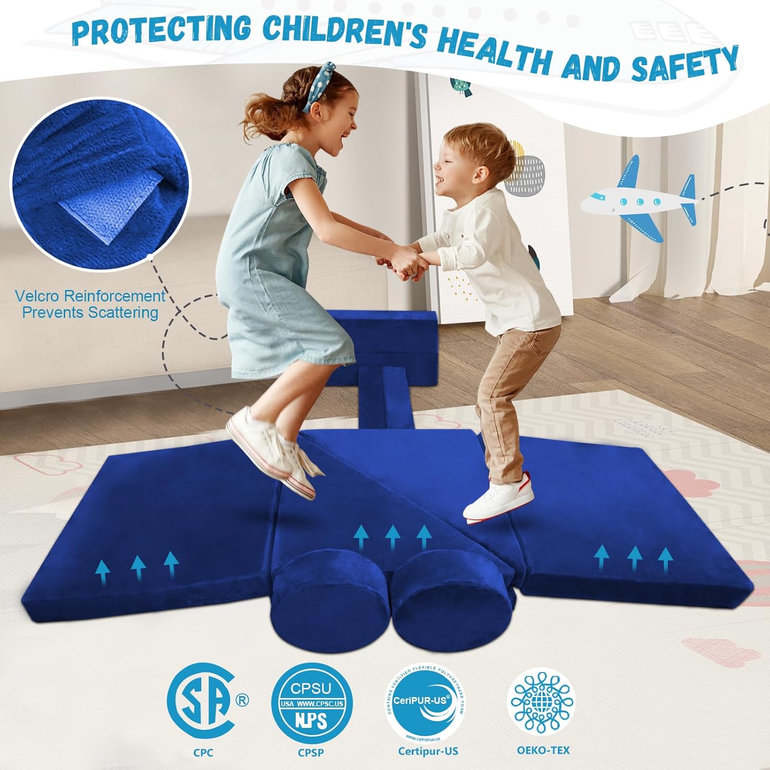 Kayfia 18PCS Modular Kids Play Couch, Kids Couch Building Fort for Playroom and Bedroom Furniture for Toddlers, Unlimited Creativity Sofa Convertible Play Fort (Blue)