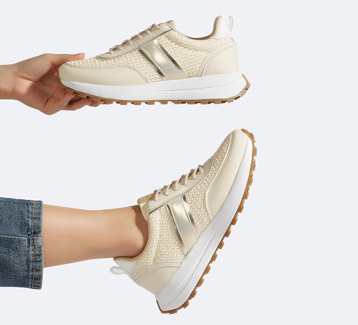 LUCKY STEP Women Platform Walking Shoe Fashion Retro Classic Casual Trainers Braided Rhinestone Sneakers Tennis Running Walking Shoes - Image 8