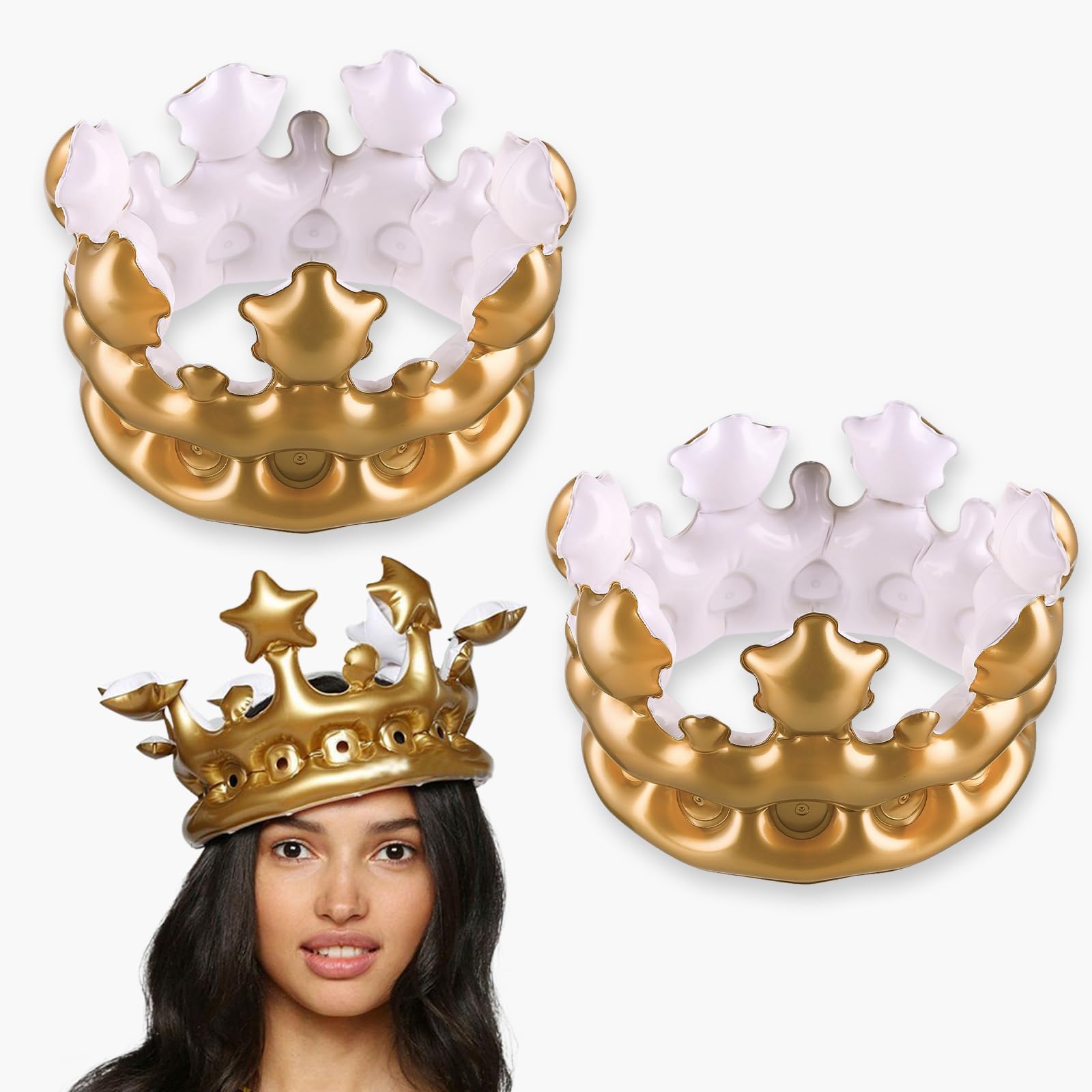 Livzikaroa 2pcs Inflatable Crown for Adults Gold Crown Party Headwear for Birthday Celebrations Fancy Dress Events Pool Parties and Photo Props