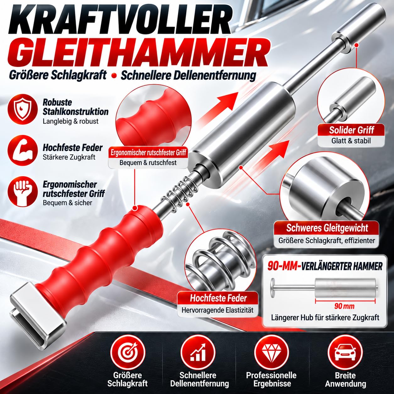 Ausbeulen Ohne Erhitzen Kaltkleber Auto Dellen Reparatur Set,100% lackschonend Kaltkleber Dent Repair Kit PDR Werkzeugset Saubere Entfernung Schnell 3-in-1-Schiebehammer-Ausbeulwerkzeugfür Karosserie