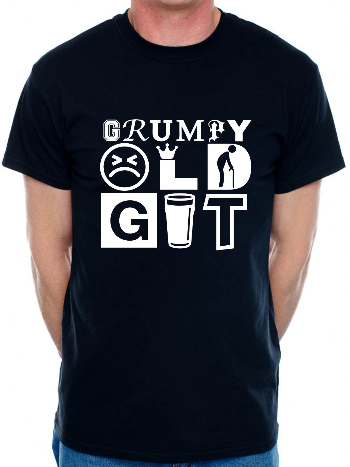 Print4u Men's Black T-Shirt Grumpy Old Git Large