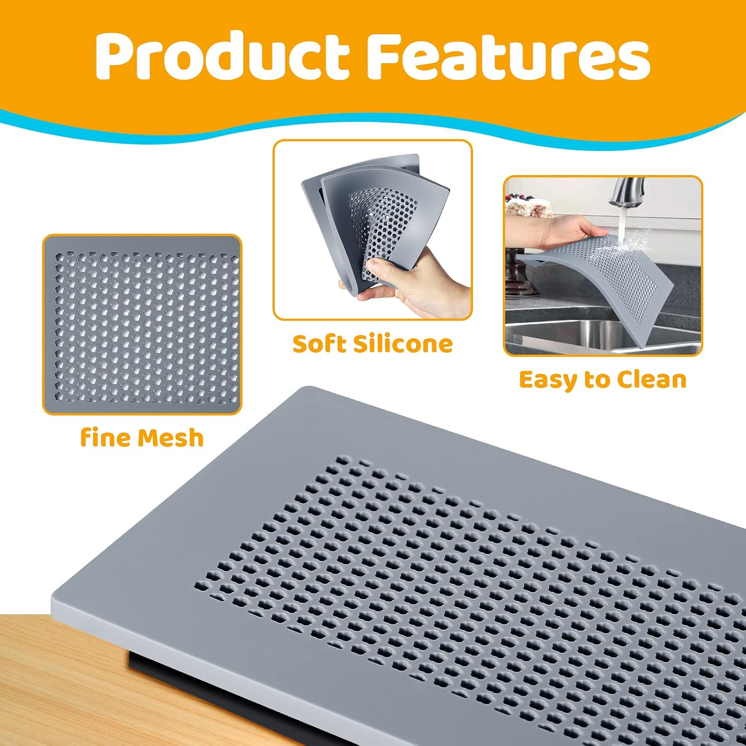 Orzbow Baby Proofing Soft Silicone Vent Cover for Home Wall/Ceiling/Floor Register,Child Proof Floor Air Vent Deflector Cover,Catches Debris Hair & Prevents Creepy Crawlies,Easy Install, Grey,2 Pack