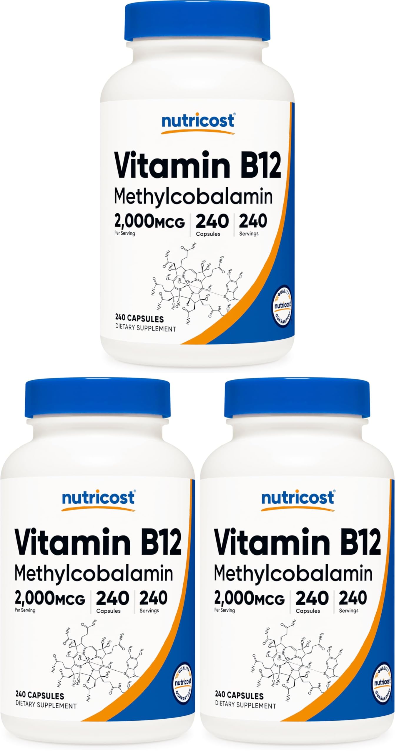 Nutricost Vitamin B12 (Methylcobalamin) 2000mcg, 240 Capsules - Vegetarian Caps, Non-GMO, Gluten Free B12 Supplement (Pack of 3) 240 Count (Pack of 3)
