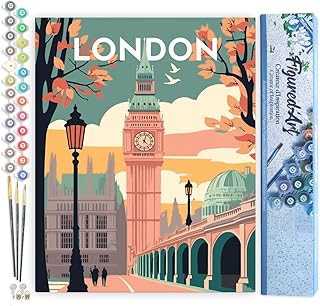 Figured'Art Paint by Numbers for Adults Travel Poster London 2 16"x20" - Craft Art Painting DIY Kit Rolled Canvas Without Frame