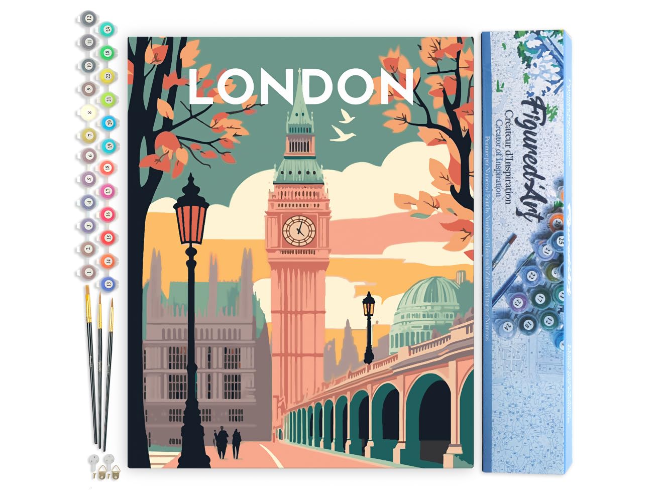 Figured'Art Paint by Numbers for Adults Travel Poster London 2 40x50cm - Craft Art Painting DIY Kit Rolled Canvas Without Frame