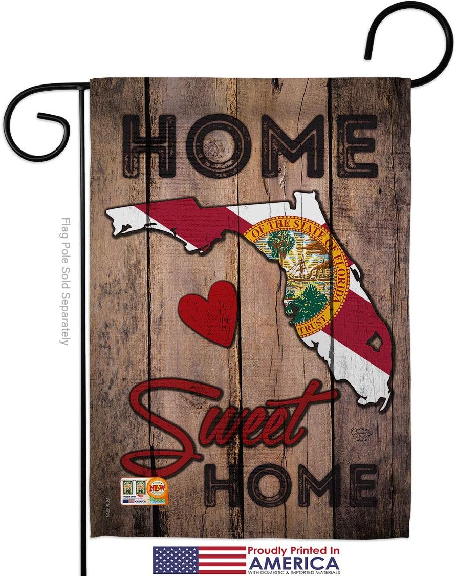 State Florida Home Sweet Garden Flag Set Wood Dowel Americana States USA American Territories Republic Country Particular Area Small Decorative Gift Yard House Banner Made In 13 X 18.5