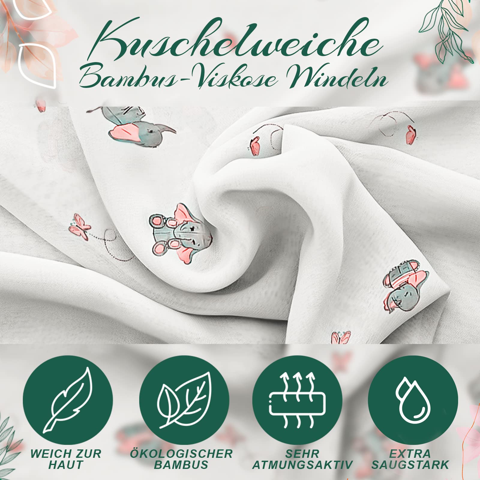 Fabuleuses Chiffon Bambou Langes de Gaze/Chiffons/décorés Motifs Souple - 80 x 80 cm - Pack de 4 avec Doudou Mouchoir et Emballage Cadeau (Cachemire)