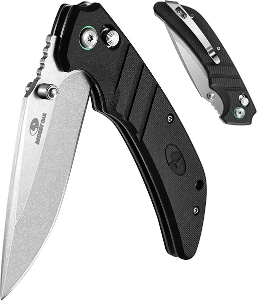 MOSSY OAK Folding Pocket Knife, 4" Stonewash Blade Tactical Knife, G10 Handle Small EDC Knives with Pocket Clip & Axis Lock for Camping Survival Hiking, Premium Outdoor Gifts for Men Women