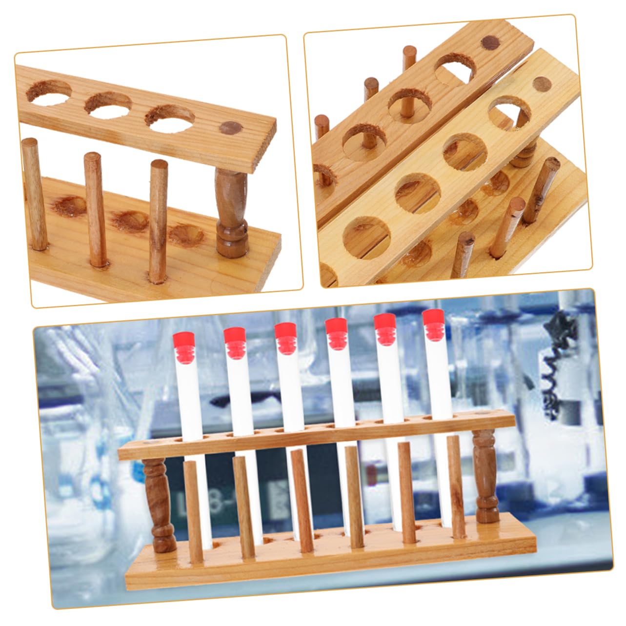 Alipis 5 Piezas Gradilla para tubos de ensayo de madera estante tubo de ensayo azul agujero Pararse apoyo soporte para tubos de ensayo de laboratorio gradillas para tubos de ensayo Marrón