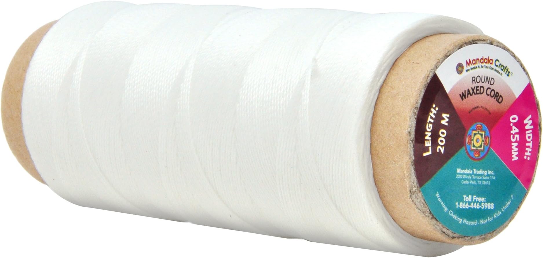 Mandala Crafts Round Waxed Thread for Leather Sewing - Leather Thread Wax String Polyester Cord for Leather Stitching Bookbinding 0.45mm 219 Yards White