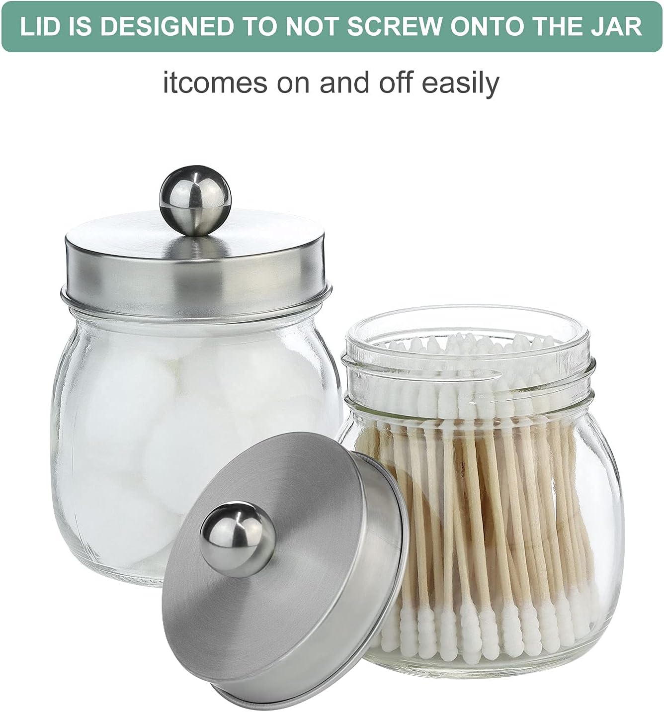 IMAVO Mason Jar Bathroom Accessories Set,4 Pcs Gift Set - Liquid Hand Soap Dispenser, Toothbrush Holder, 2 Cotton Ball Jar, Farmhouse Decor Bathroom Set (Brushed Nickel)