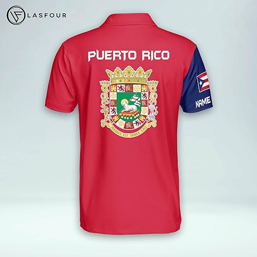 Vista 3 de LASFOUR Polo personalizado de Puerto Rico para hombres, camisetas personalizadas de Puerto Rico para hombres, camisas del orgullo puertorriqueño
