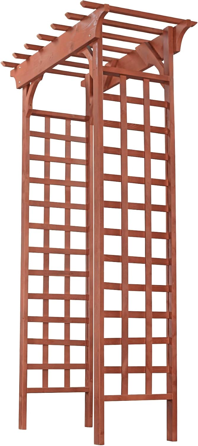 WA6204 Wooden Garden Trellis - Brown - 1 Piece - Arbor with Double Lattice Panels for Climbing Plants - Wedding Arch for Walkway, Patio, Outdoor - Rustic Backyard Decor - Cedar Wood