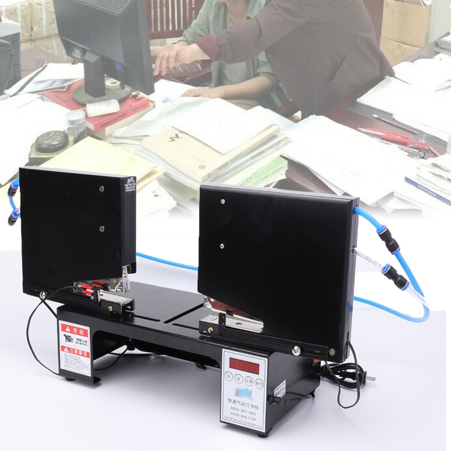 Elektrischer Sattelhefter mit Pop-Up-Nagelschlitz und Ergiebigkeitsmesser, 100 mm Industriebindemaschine für Druckhäuser, Büros, Verlage