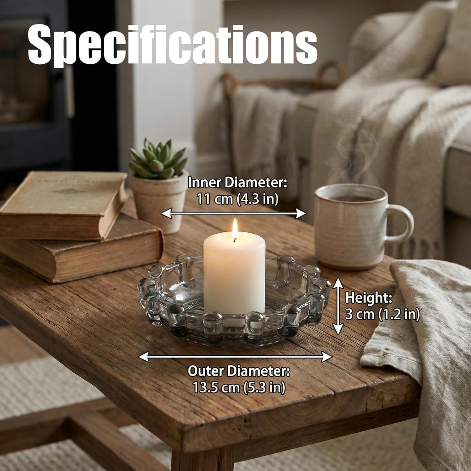 Crystal Grey Bubble Candle Dish & Holder: Small Decorative Glass Tray