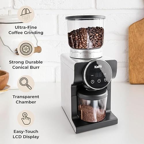 Miniatura 2 de Kaffe - Molinillo eléctrico de café (9 onzas) con 31 ajustes de grosor ajustables, rebabas cónicas, nueva pantalla táctil con temporizador y