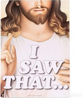 I Saw That Jesus Metal Sign - Easy-to-Hang Wall Decor - Fun Tin Signs for Man Cave - Metal Dorm Room Decorations, Garage Signs, and Man Cave Signs