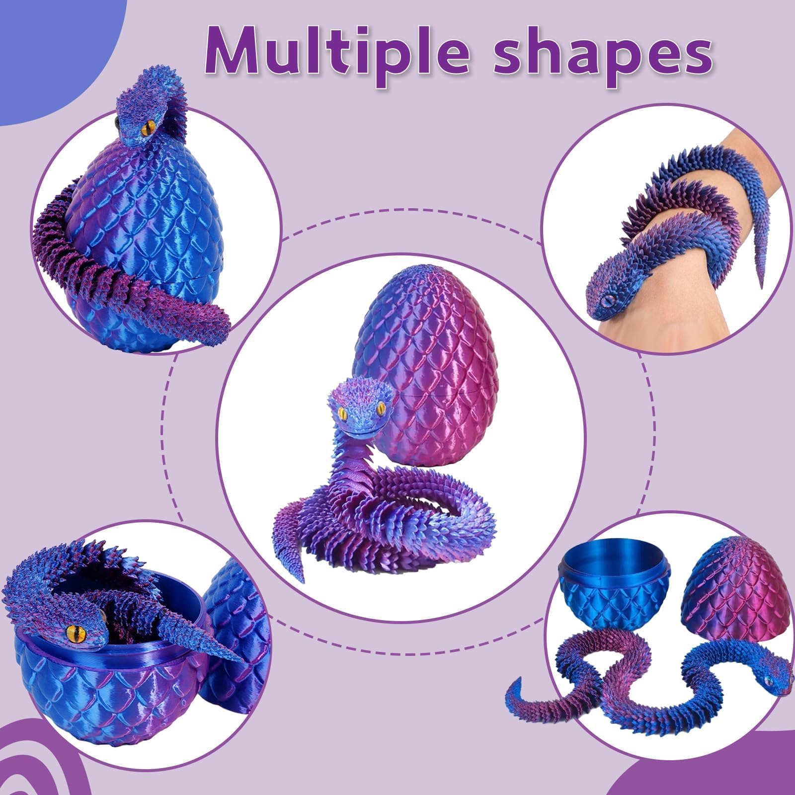 nnOuOnn 3D Printed Snake in Egg, 3D Printed Fidget Mini Animals Toy Articular Mobility Toys - Image 2