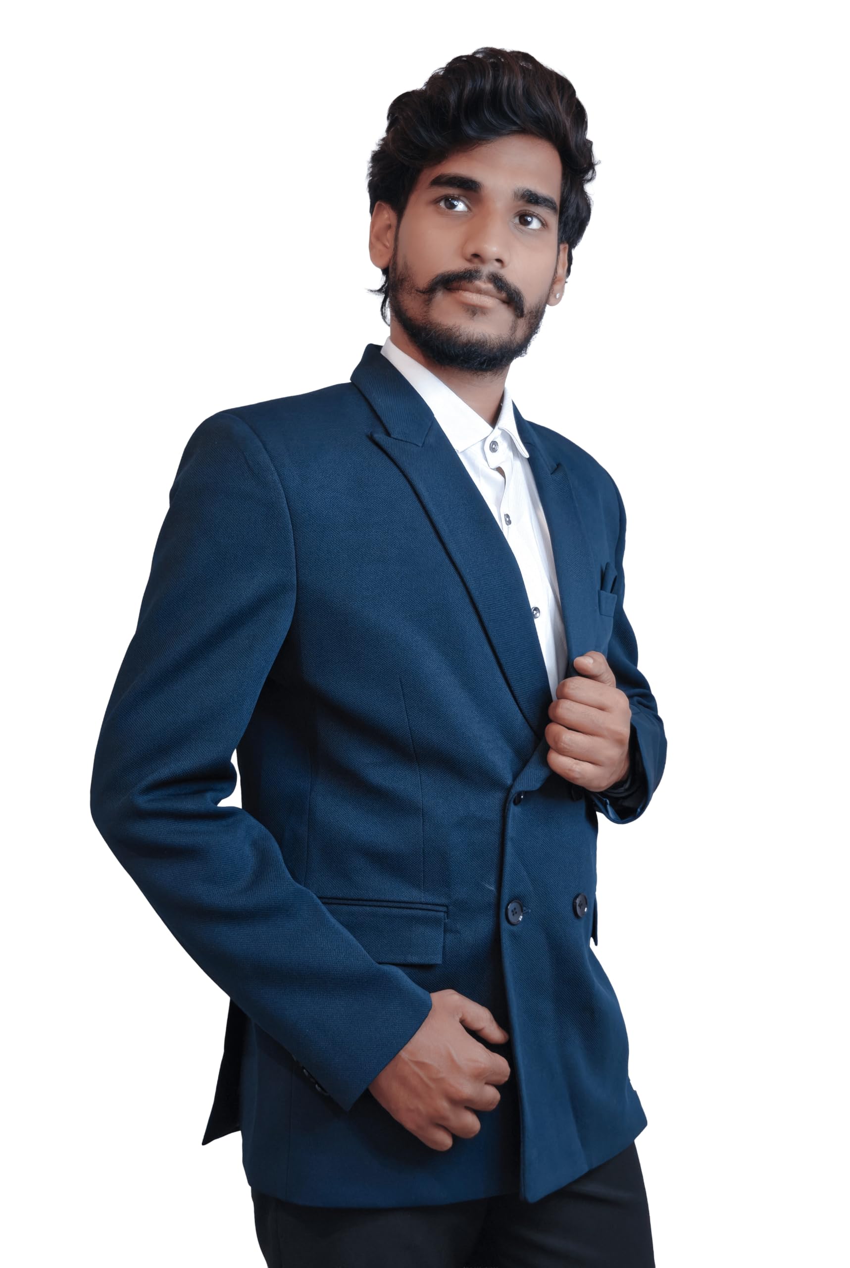 Men's Premium Double-Breasted Blazer | Slim Fit Peak Lapel Formal Suit Jacket | Formal Wear | Sizes 38-46 (in, Numeric, 46, Regular, Dark Blue)-picture-31