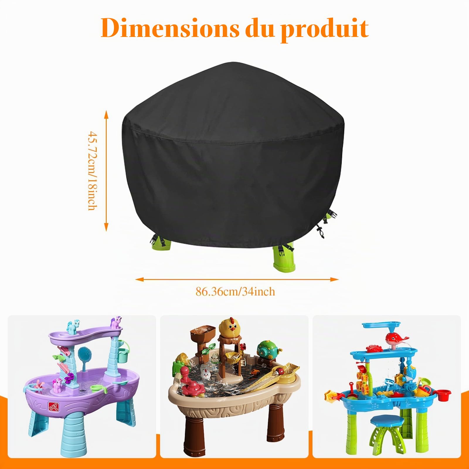 Housse de table à eau extra large – Imperméable, résistante au vent, anti-poussière et anti-UV pour enfants, bac à sable et eau pour enfants, couverture de bac à sable pour enfants, couverture de