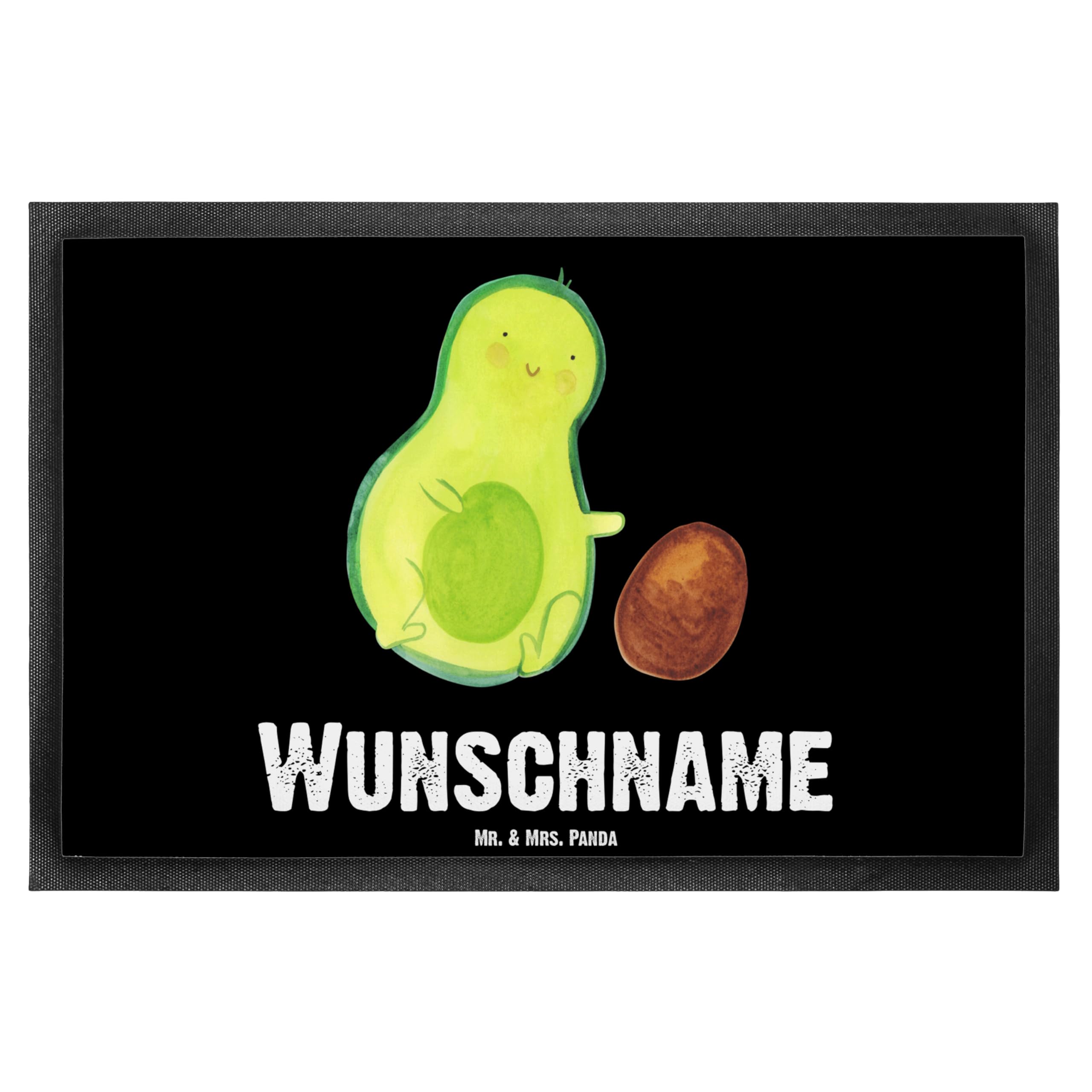 Mr. & Mrs. Panda Fußmatte mit Namen Avocado Kern rollt 40 x 60 cm - Personalisierte Geschenke, Babyparty, Fussmatte, personalisierbar, Eingangsmatte, personalisiert, Geburt, Schwanger, Liebe, Baby