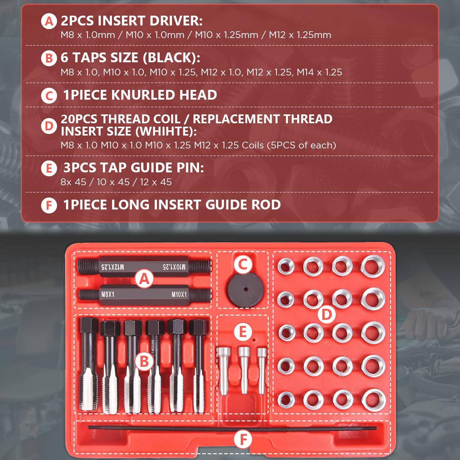 Glow Plug Thread Repair Kit, Thread Repair Tool Cylinder Head Metric 33PCS - View #7