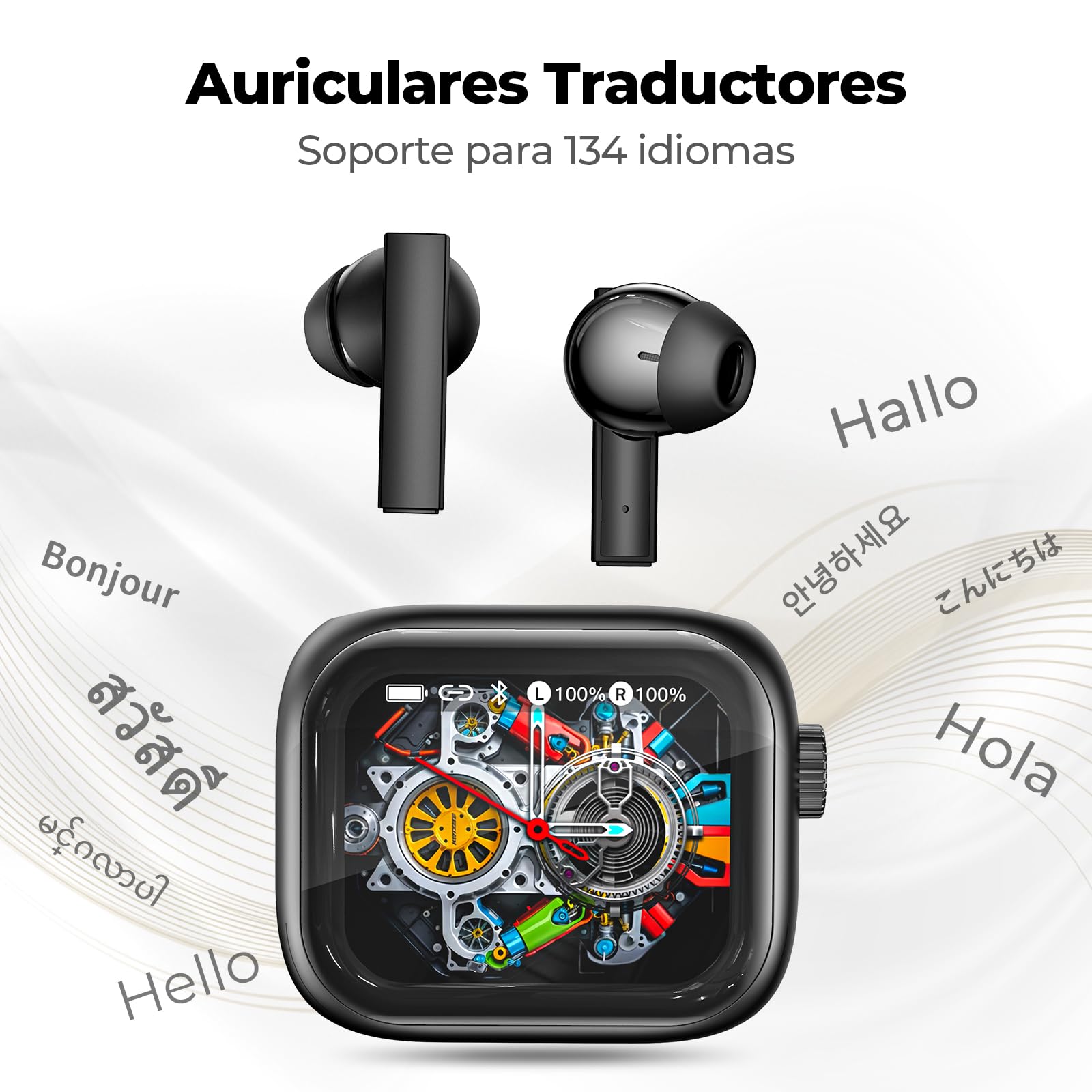 NE40 Auriculares Traductor con IA: Traducción en Tiempo Real de 134 Idiomas y 9 Modos - Auriculares Bluetooth 6.0 con Rueda de Control, IPX5 Impermeables, 48H Batería para Viajes, Negocios y Estudio