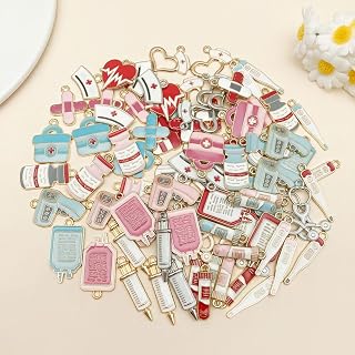 20PCS Doctor Nurse Medical Charms, Alloy Miniature First Aid Kit Stethoscope Charms for DIY Crafts, Keychains, Nursing School Gifts