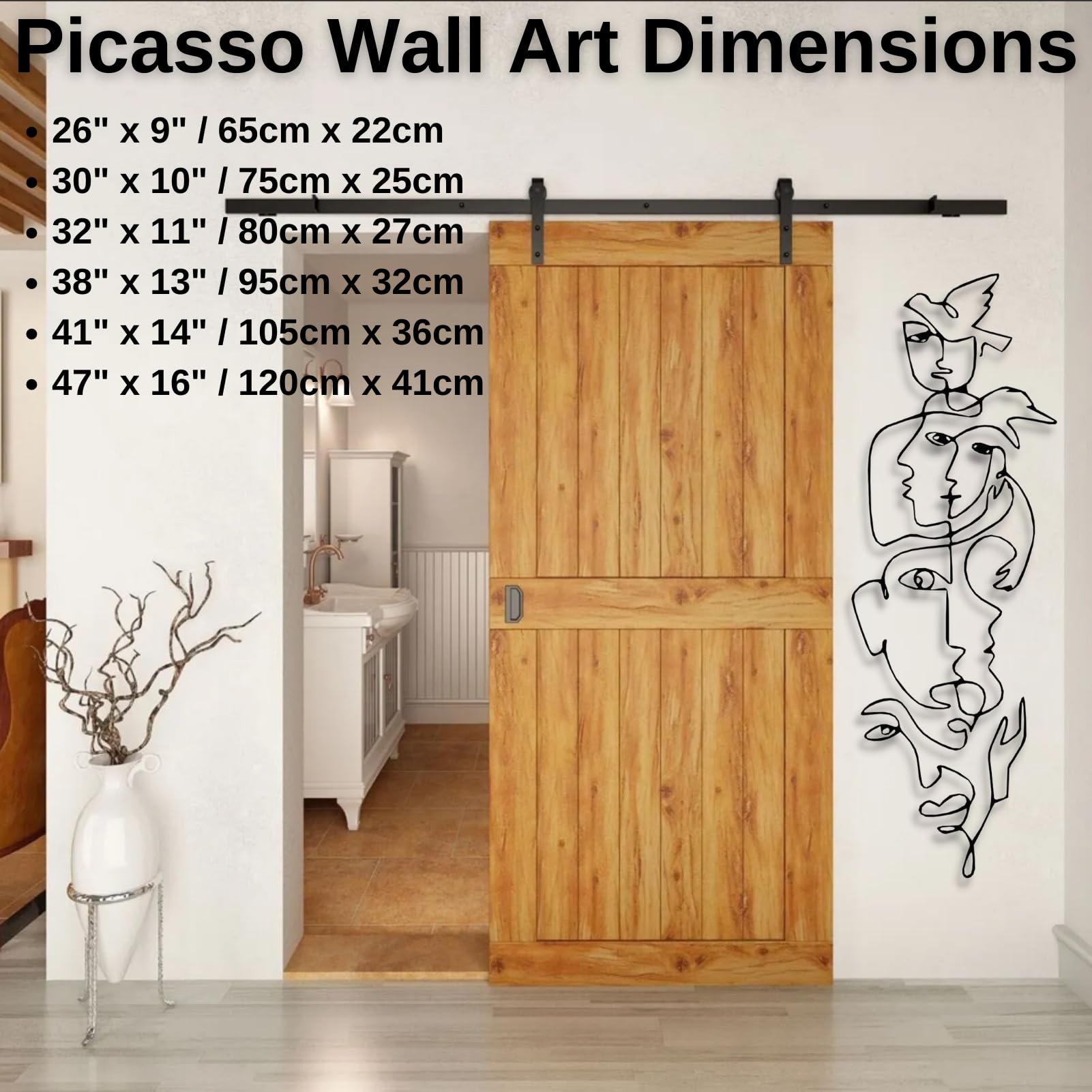 Tableau Abstrait Picasso en métal Noir, décoration Murale Pablo Line en métal, Sculpture Moderne inspirée de Picasso pour Salon, Couloir et escaliers (argenté 104 cm L x 36 cm l)
