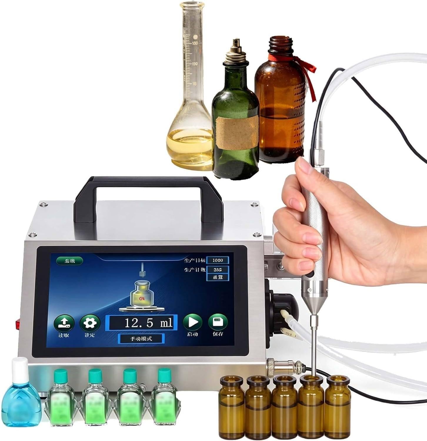 Automatyczna maszyna do napełniania płynami, ilościowy wypełniacz ze sterowaniem LCD do olejków eterycznych, kropli do oczu, perfum, napełniania butelek 1-100 ml, idealna do użytku domowego lub