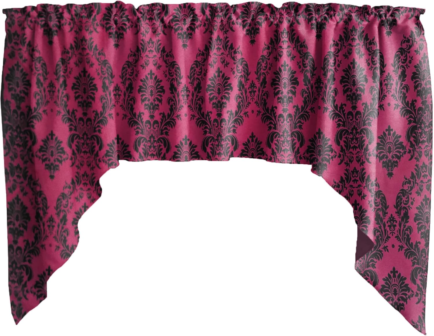 Zen Creative Designs Flocked Damask Swag Window Valance Gothic Victorian Home Décor Bedroom Kitchen Window (Black on Black)