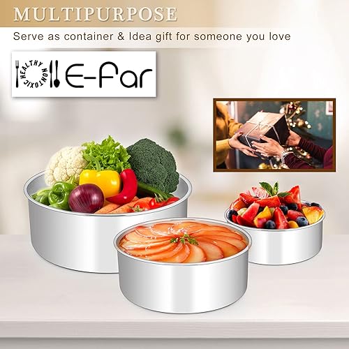 Miniatura 6 de E-far Juego de 3 moldes profundos para tartas (6 pulgadas, 8 pulgadas, 9 pulgadas), de acero inoxidable, de capa redonda, moldes de metal para