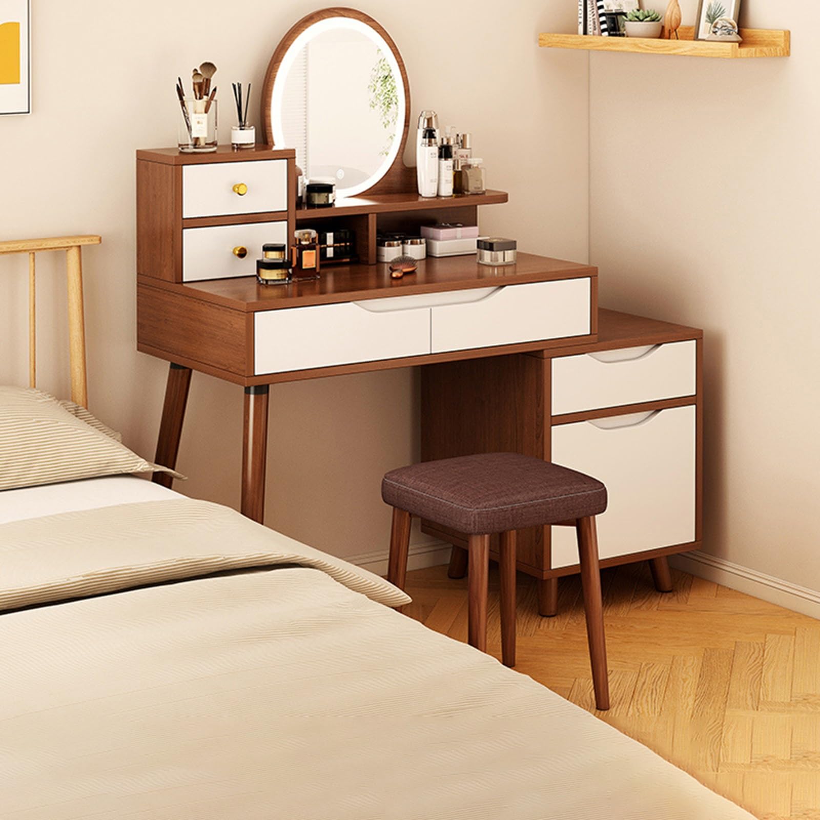 Tocador De Maquillaje Con Espejo - Madera Y MDF Blanco, Cajón Amplio, Diseño Elegante, Medidas 85x46x149 Cm, Para Dormitorio O Vestidor