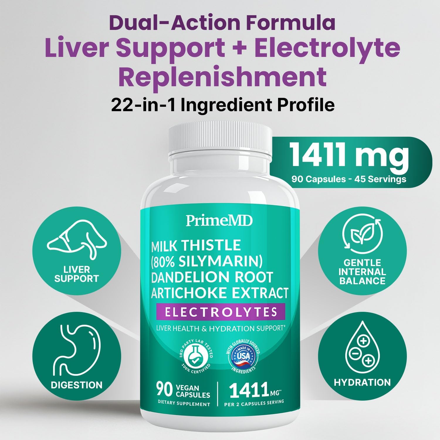 22-in-1 Liver Support Capsules – Supplement with Milk Thistle, NAC, Electrolytes & BioPerine Supplement – Smart Dose for Your Natural Filtration & Daily Hydration – 90 Vegan Capsules (Pack of 2)